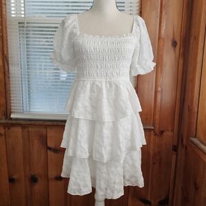 Thirty Thirty LA white puff sleeve tiered coquette dress coastal cowgirl large